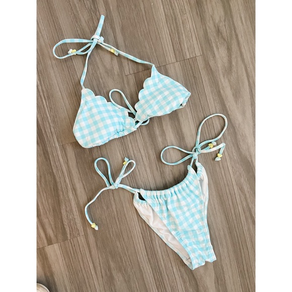 Blue Gingham String Bikini Set - Picture 2 of 15